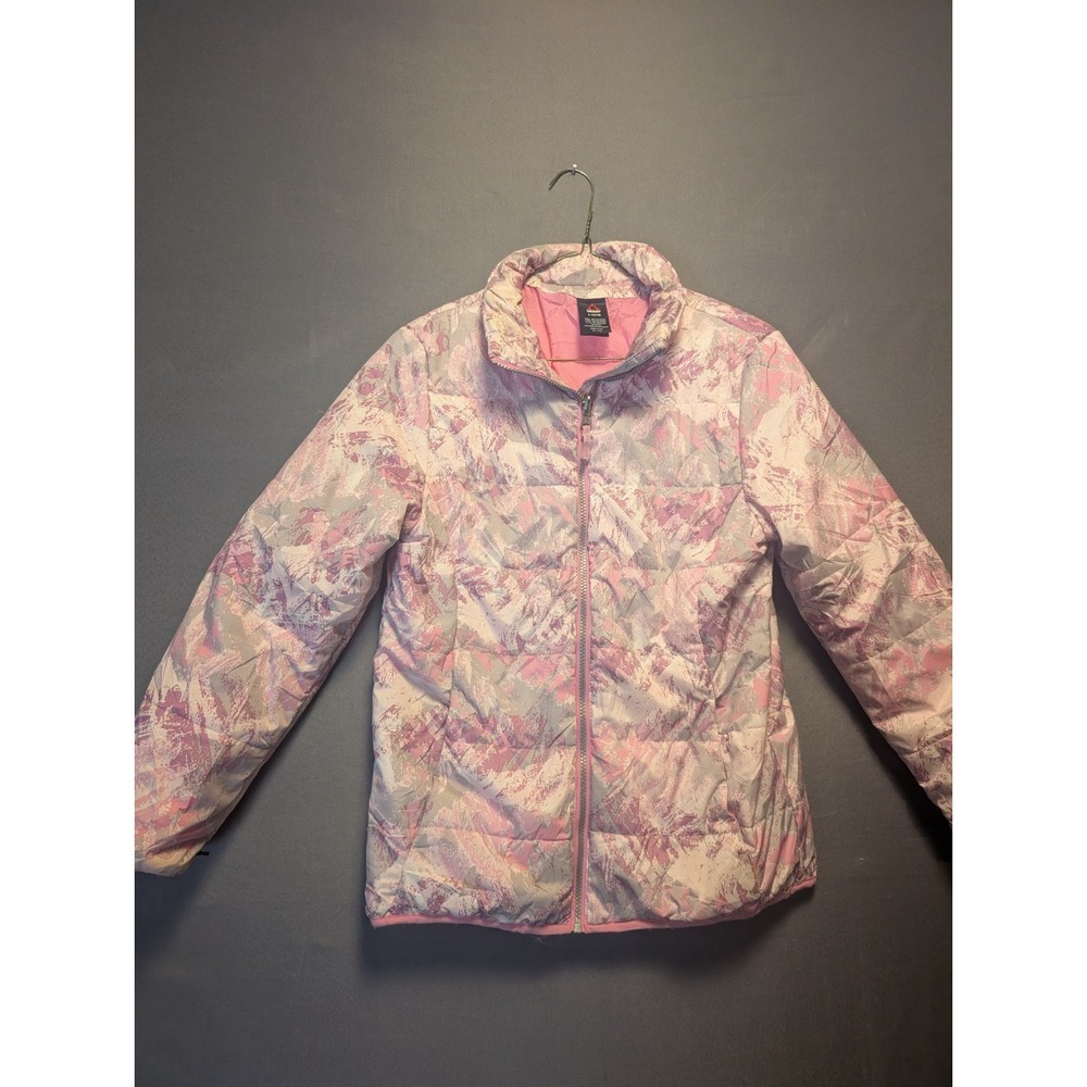Gerry Puffer Jacket Girl's L 14/16 Pink White Lined Marbled Waterproof Full Zip